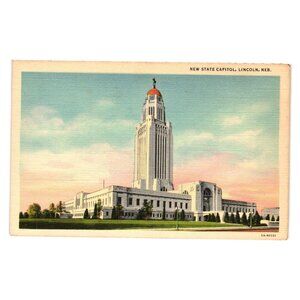 Vintage Postcard New State Capitol Lincoln Nebraska Curteich Chicago Linen Art